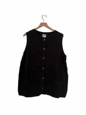 Sioni Womens Black Button Front Sweater Vest Size 1X NWT Classic Capsule Chic